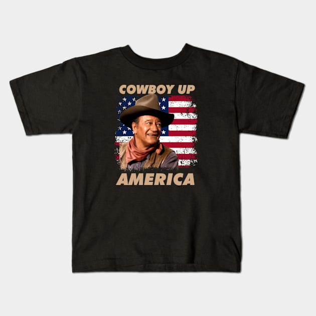 Cowboy Up America – John vintage Wayne Kids T-Shirt by davidhedrick